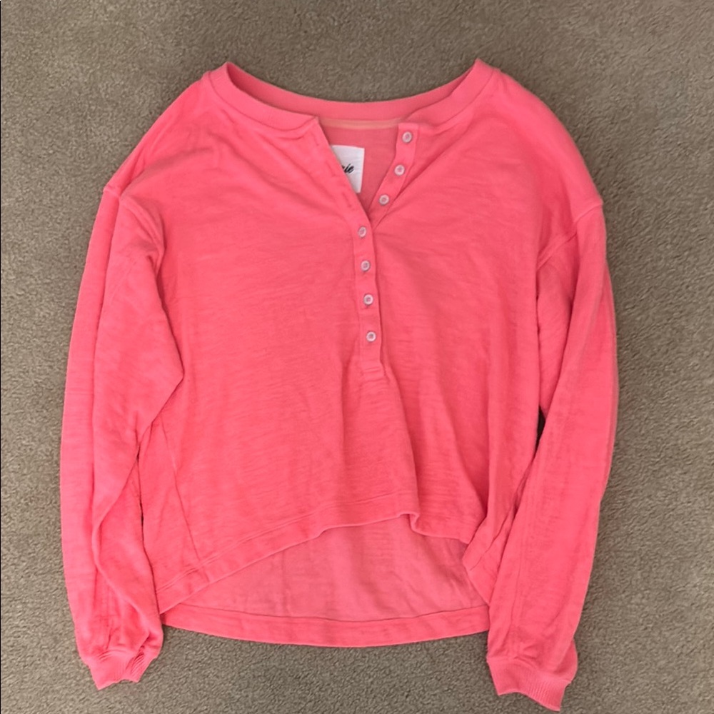 Aerie Bright Pink Long Sleeve Henley Top